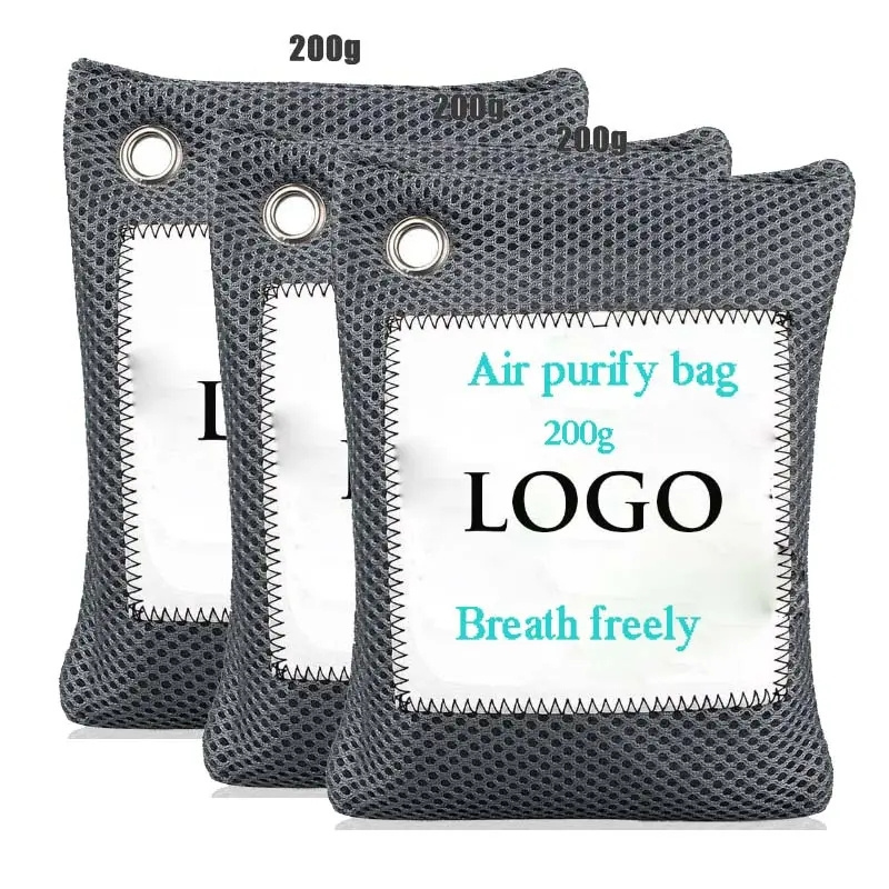 Grey Breath Freely Grid Mesh Bamboo Charcoal Air Purifying Bag Wardrobe Car Deodorizer For Home Use