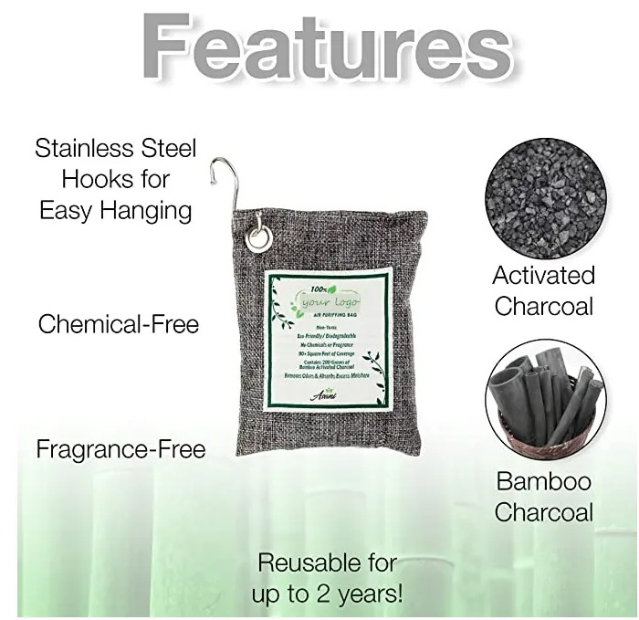 200g  Bamboo Charcoal Air Purifying Bag Large Natural Air Freshener For Home Use Closet Deodorizer