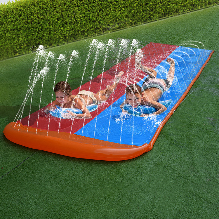 Super slide Inflatable Slip and Slide Double Lane 16ft Plastic Double tube Inflatable Water Slide with sprinkle