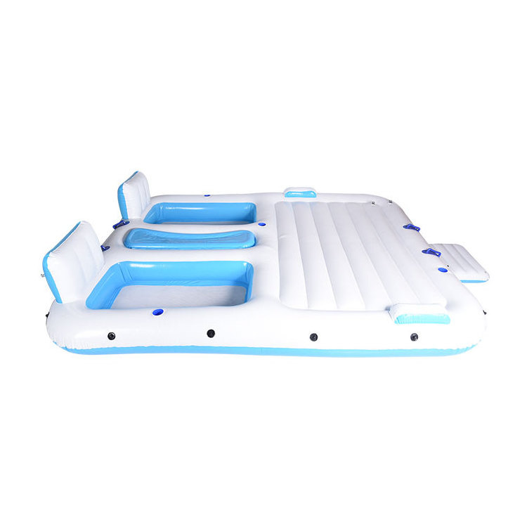 Custom 4-Person PVC Beach Pool Float Inflatable Floating Island Dock Platform for Water Party with Lounge for Outdoor Use