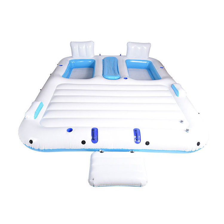 Custom 4-Person PVC Beach Pool Float Inflatable Floating Island Dock Platform for Water Party with Lounge for Outdoor Use