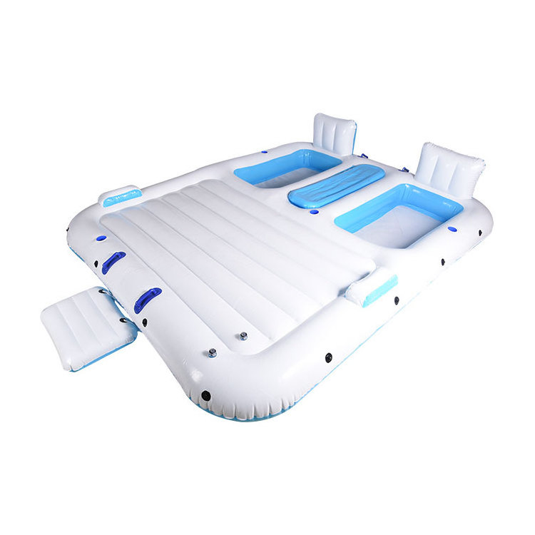 Custom 4-Person PVC Beach Pool Float Inflatable Floating Island Dock Platform for Water Party with Lounge for Outdoor Use