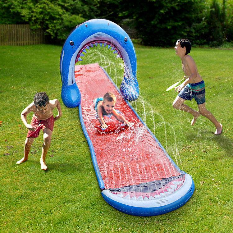 Super slide Inflatable Slip and Slide Double Lane 16ft Plastic Double tube Inflatable Water Slide with sprinkle