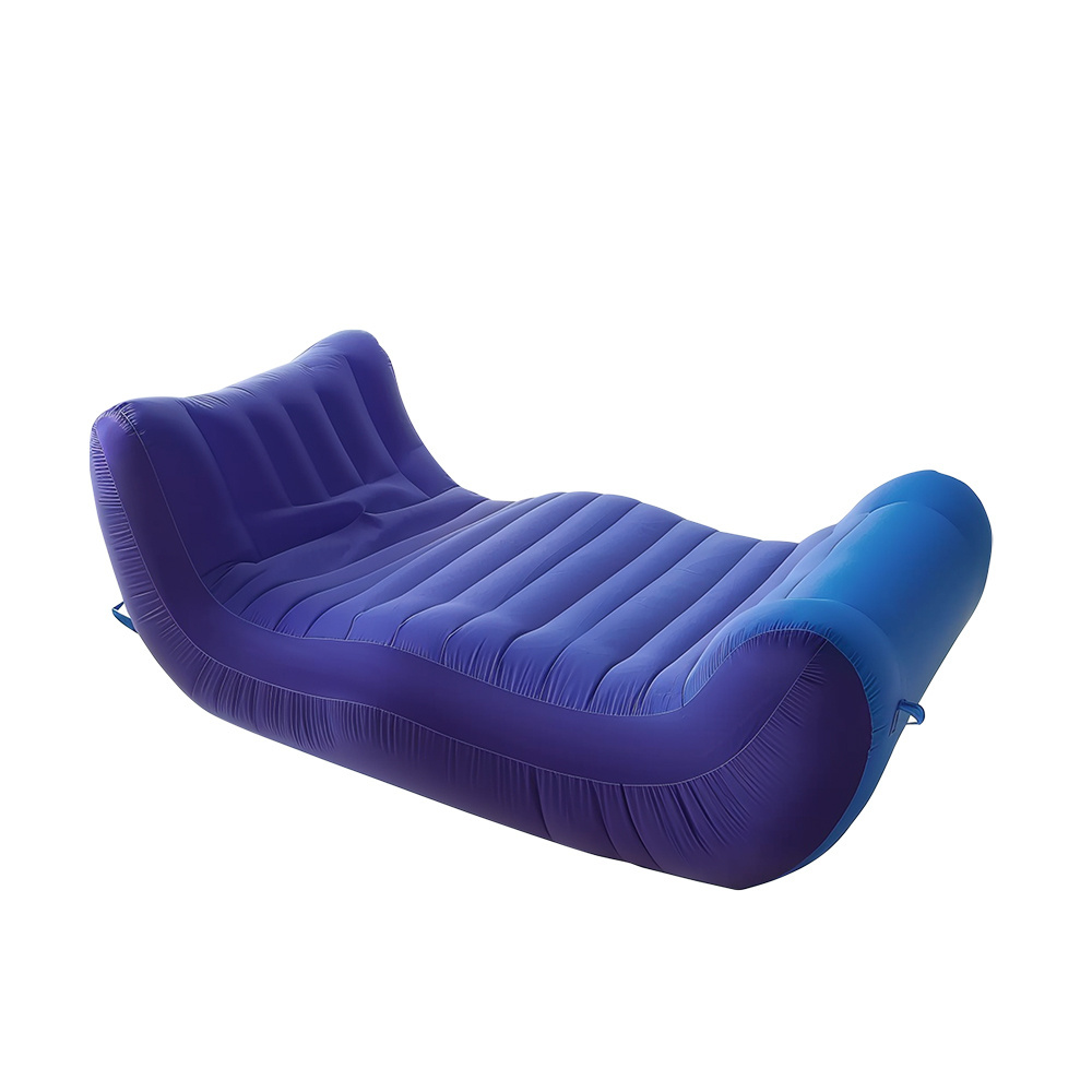 EN71 6P PVC Flocked Inflatable Outdoor Double Chaise Lounge Chair for Garden Patio & Beach-Durable Plastic Material