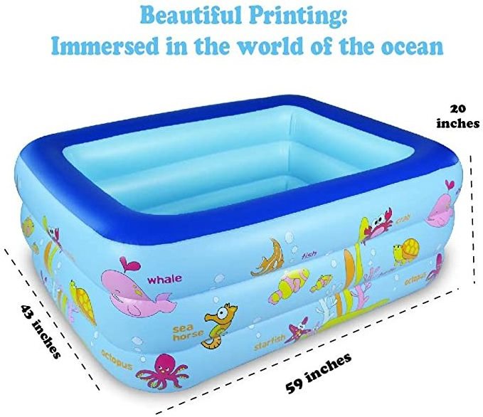 P&D Kolam Renang Anak Rectangular PVC Inflatable Swimming Pool for Children Toddler Paddling Pool Kiddie Pool