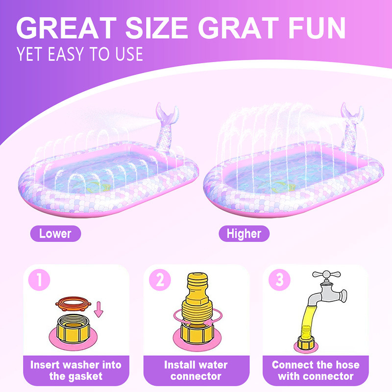 New 1 layer Children's inflatable paddling pool with sprinkler baby girl mermaid splash pad inflatable kiddie pool