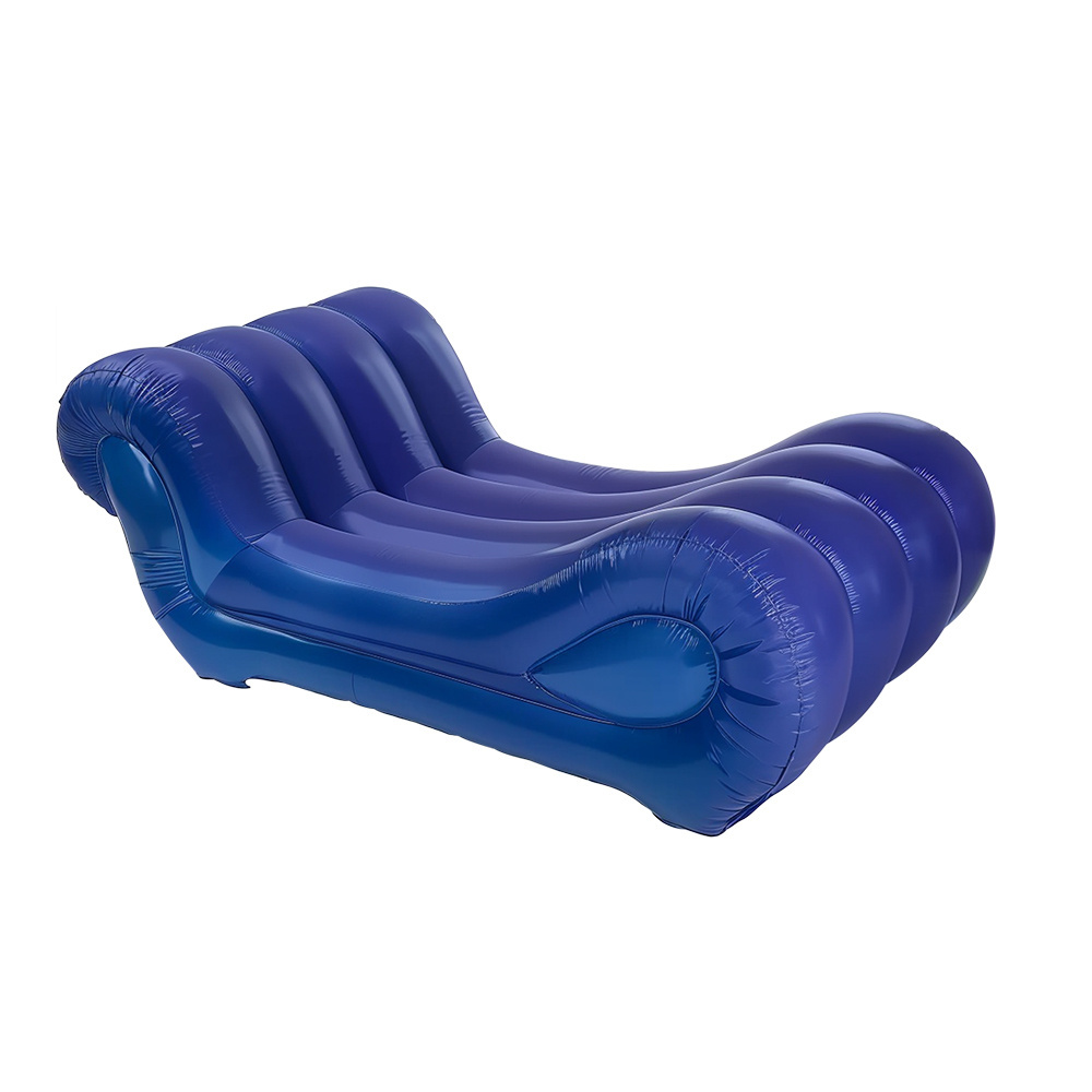 EN71 6P PVC Flocked Inflatable Outdoor Double Chaise Lounge Chair for Garden Patio & Beach-Durable Plastic Material