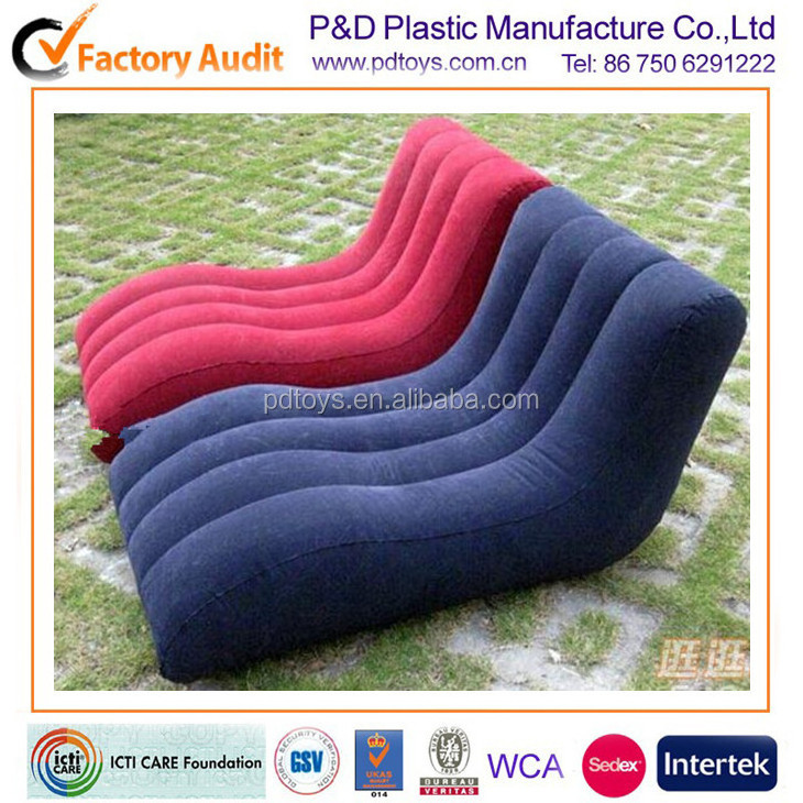 EN71 6P PVC Flocked Inflatable Outdoor Double Chaise Lounge Chair for Garden Patio & Beach-Durable Plastic Material