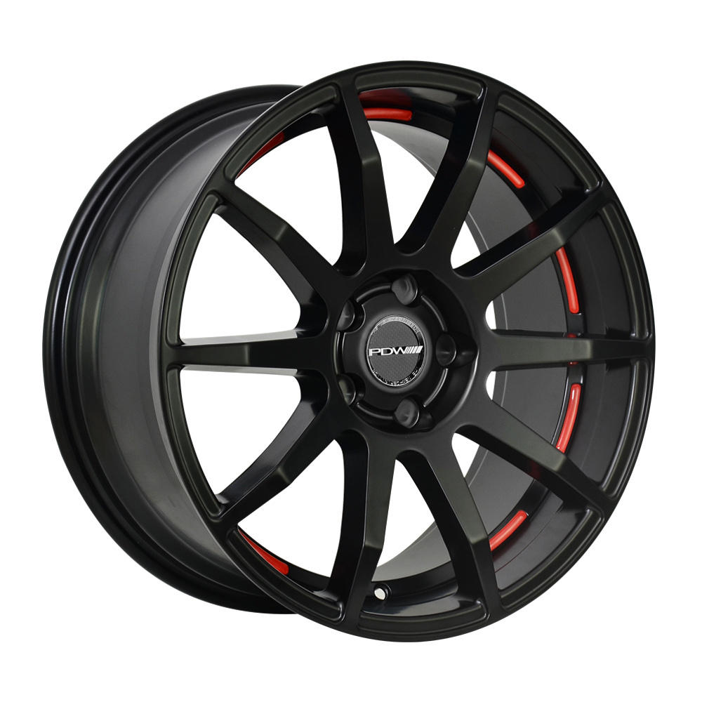 PDW Black Casting Car Rim 14 15 16 17 18 19 20 22 Inch 4 5 Holes Alloy Wheels For Passenger Car Black red blue lip