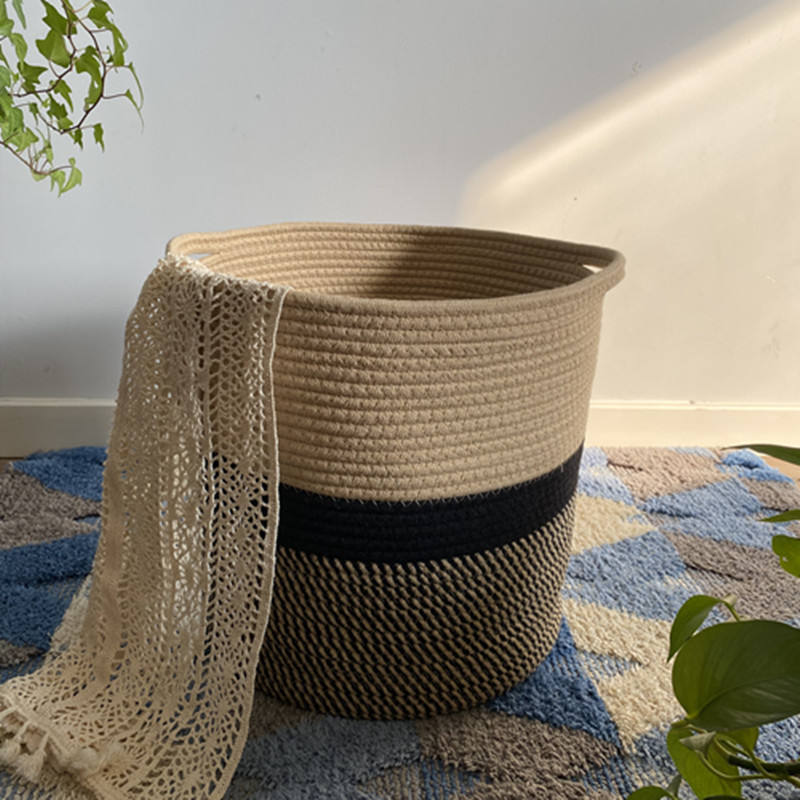 Eco-friendly home storage & organization Storage Containers cotton jute rope plant basket with handle