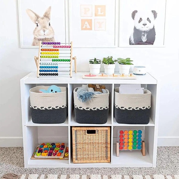 Toys Foldable Clothing Snack Books Sundries woven storage baskets with handles made of cotton rope for home