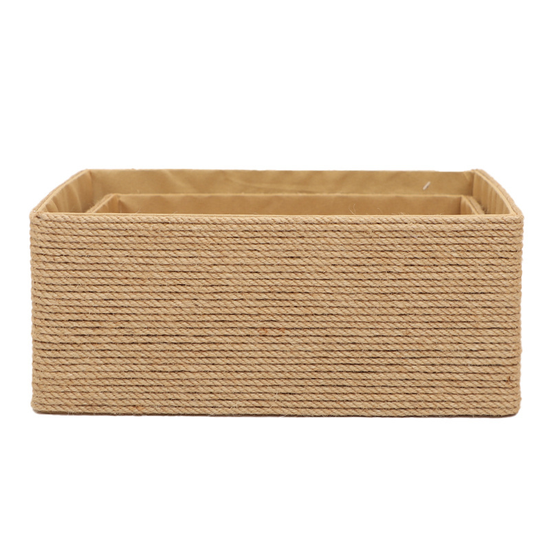 Rectangular Desktop Storage Handmade Handcraft Metal Wicker Basket Jute Rope Woven Wicker Basket Gift Storage Baskets