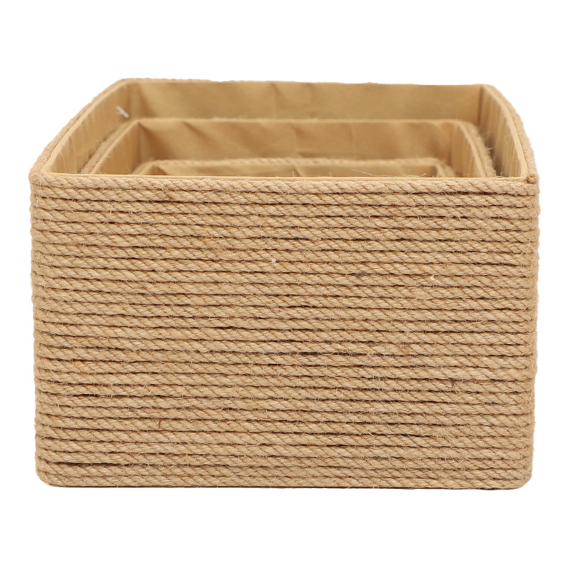 Rectangular Desktop Storage Handmade Handcraft Metal Wicker Basket Jute Rope Woven Wicker Basket Gift Storage Baskets