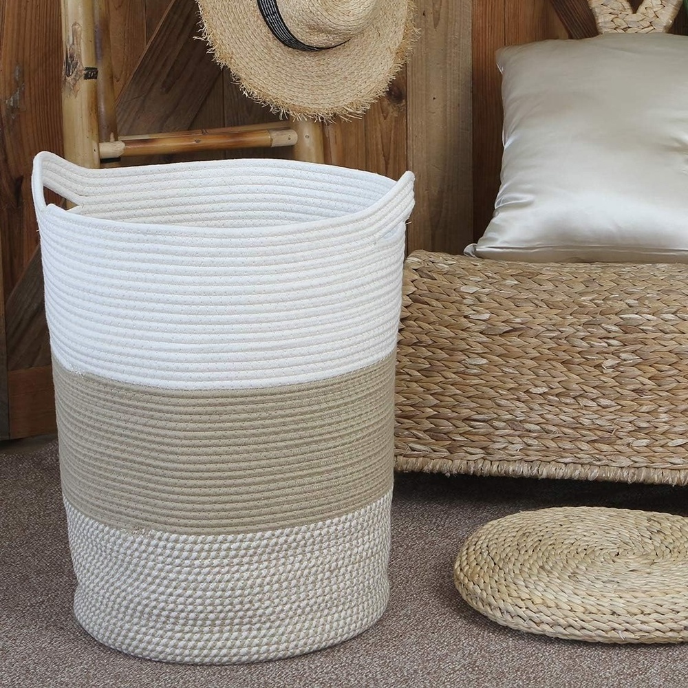 Woven Basket Jute Rope Cotton Basket Room Storage Basket for Shoes Boho Toy Yoga Mat Storage Round Storage Bin