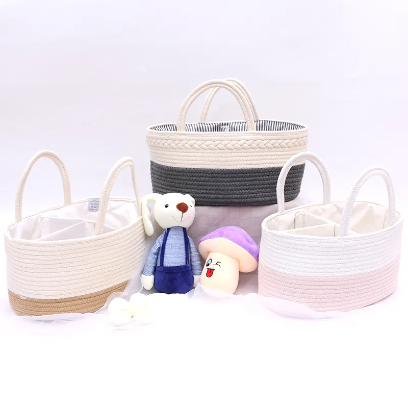 Nursery Organizer Storage Bin Box baby Diaper caddy Organizer WIth Removeable Insert Baby Kids Cotton Rope Storage Basket