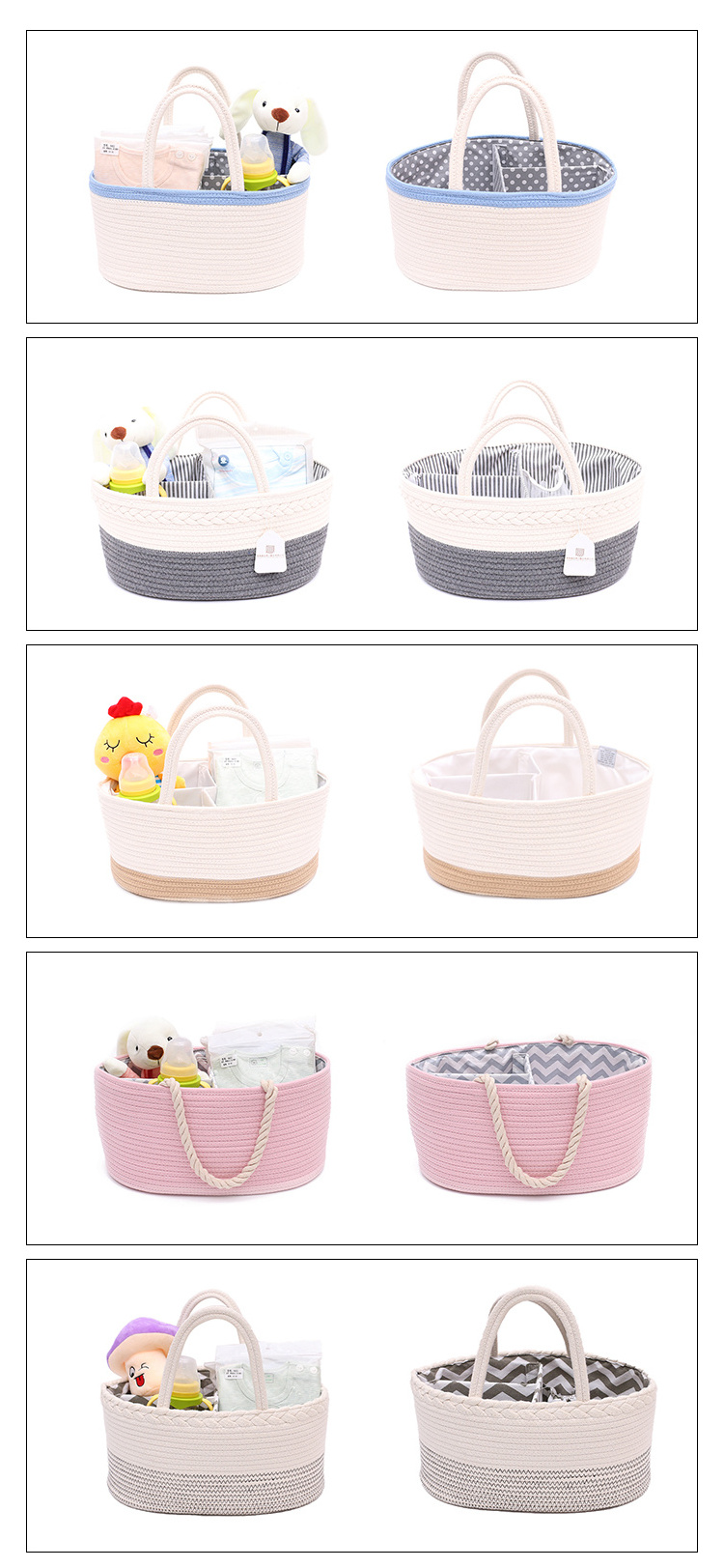 Nursery Organizer Storage Bin Box baby Diaper caddy Organizer WIth Removeable Insert Baby Kids Cotton Rope Storage Basket