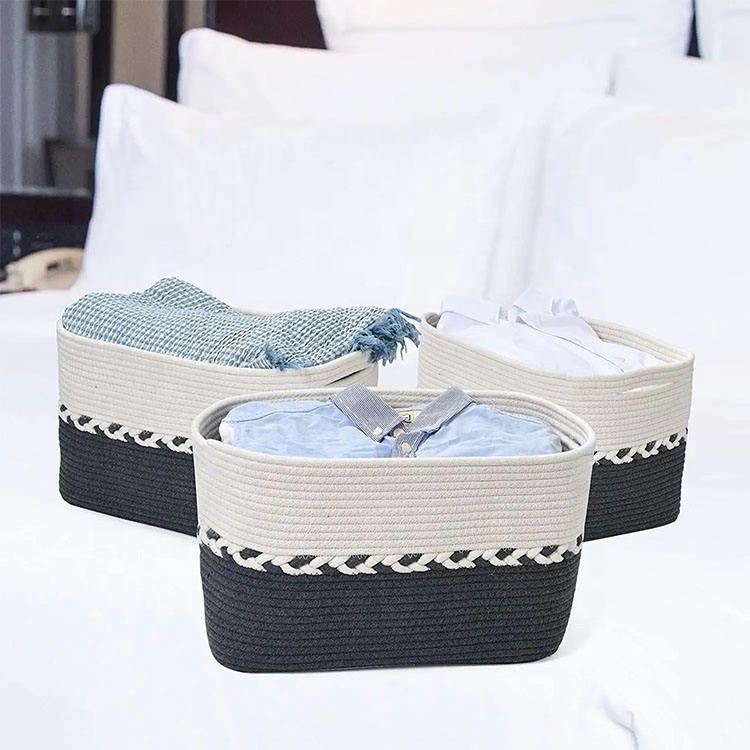 Toys Foldable Clothing Snack Books Sundries woven storage baskets with handles made of cotton rope for home