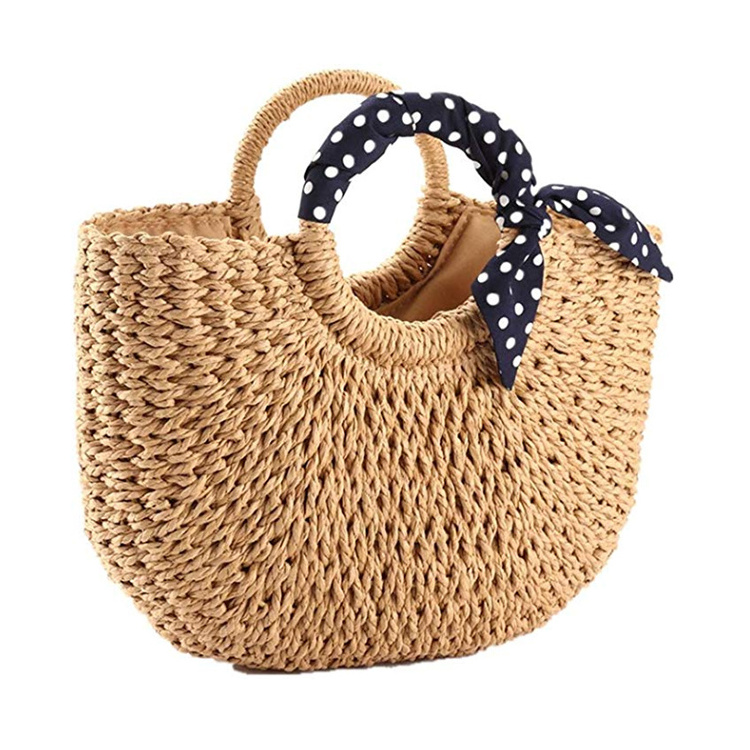 Wholesale Natural Bag Hand Woven Summer Round Beach Bali Paper Straw Bag