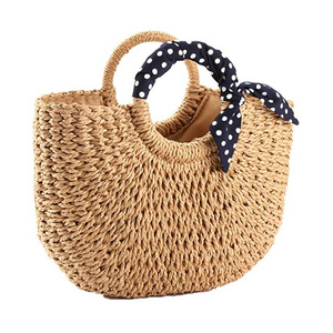 Wholesale Natural Bag Hand Woven Summer Round Beach Bali Paper Straw Bag