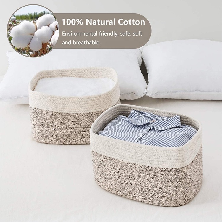 Set 3 Woven Storage Basket - Large Cotton Rope Basket with durable Handles  Foldable Laundry Hamper