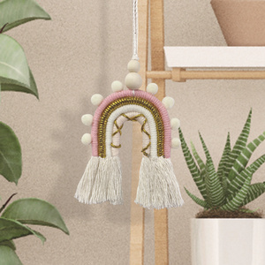 Hot Selling Cotton Cot Mobile Rainbow and Cloud Macrame Mobile With Bamboo Frame Hanging Wall Wholesale