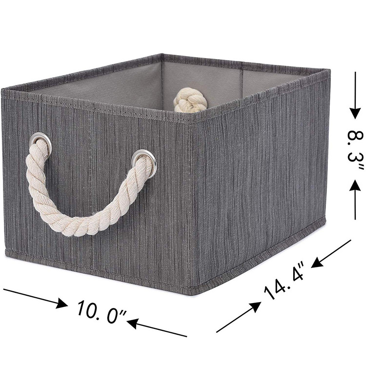 Canvas Fabric Laundry Bucket Storage Basket With Twist Cotton Round Handle Rope