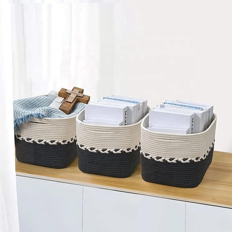 Toys Foldable Clothing Snack Books Sundries woven storage baskets with handles made of cotton rope for home