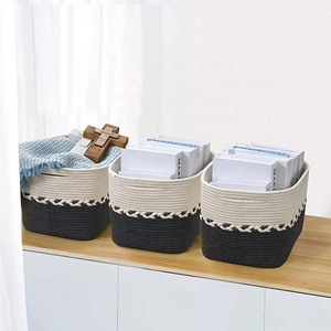 Toys Foldable Clothing Snack Books Sundries woven storage baskets with handles made of cotton rope for home