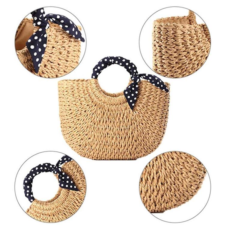 Wholesale Natural Bag Hand Woven Summer Round Beach Bali Paper Straw Bag