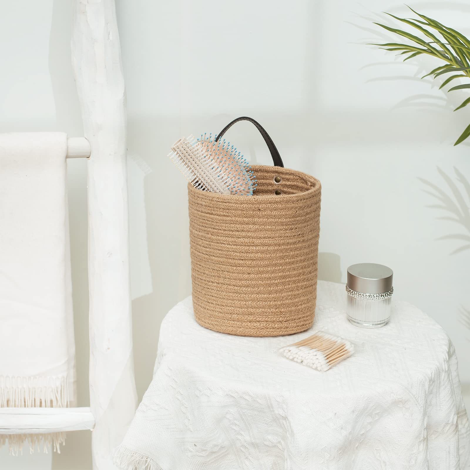 Wall Hanging Storage Baskets Small Cotton Rope Woven Closet Storage Bins-Shelf Basket Organizer for Plants