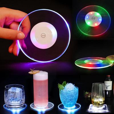 Led Coaster Cup Holder Mug Stand Light Bar Mat Table Placemat Party Drink Glass Creative Pad Round Home Table Decoration Mats