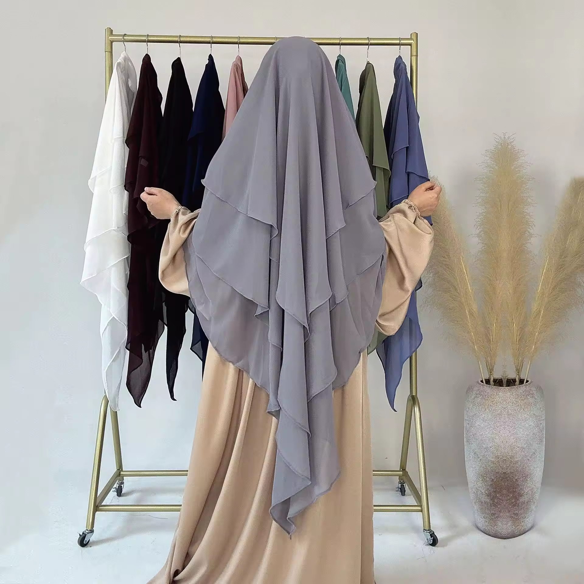 Premium Chiffon Hijab Wholesale Muslim Women Long Hijab Islamic Prayer Khimar 3 Layer Big Scarf Full Cover Head Shawls