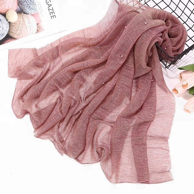 NEW Shimmer Scarf Hijab Shiny Crinkle Prayer Shawl Scarf With Pearls Muslim Hijabs Sexy Women Scarf For Islamic