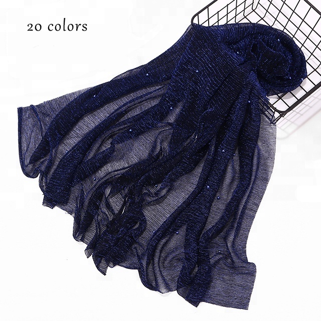 NEW Shimmer Scarf Hijab Shiny Crinkle Prayer Shawl Scarf With Pearls Muslim Hijabs Sexy Women Scarf For Islamic