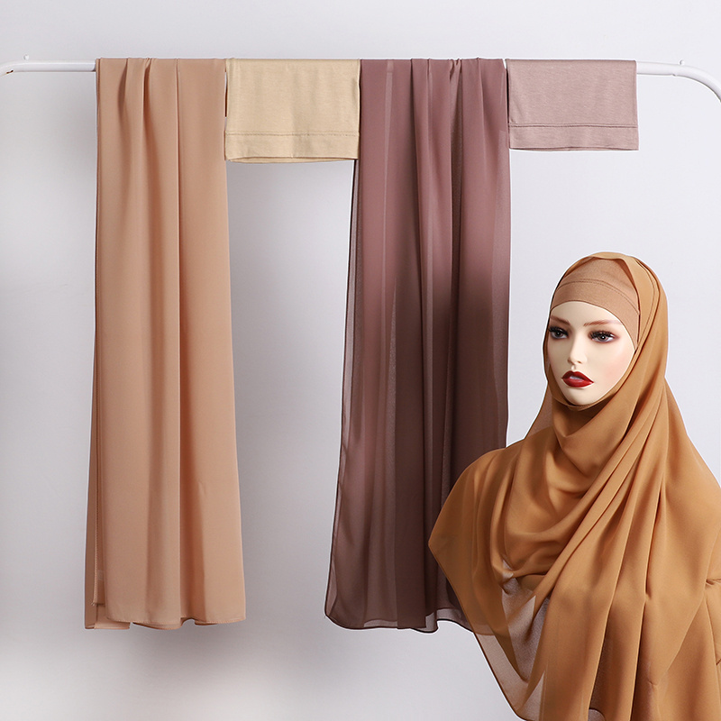 Underscarf Matching Color Inner Muslim Premium Chiffon Scarf Islam Shawls and Wraps Headscarf for Women Foulard