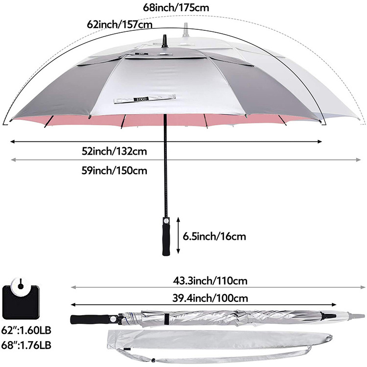 High Quality Customsized 8k Windproof Carbon Fiber Promotion Auto Open Straight 68 Inch Golf Umbrella With Printed Logo