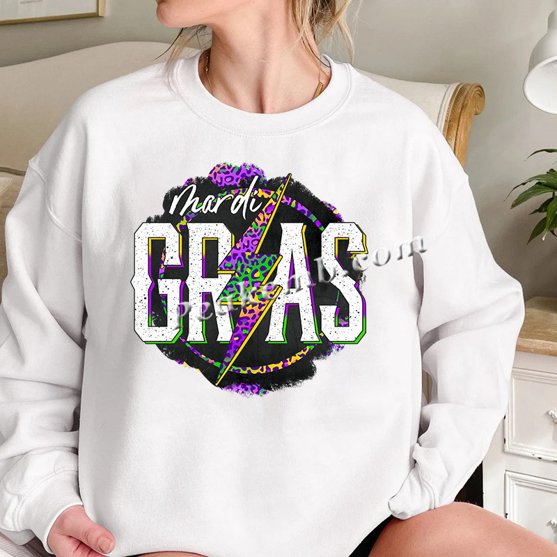 Iron on Mardi Gras Heat Transfer Printing Custom T-shirt Hoodies and Garment