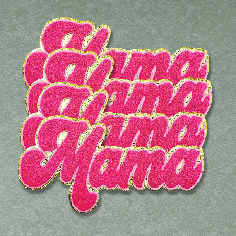 Wholesale Glitter MAMA Chenille Patch Iron on Sew on Jackets Hoodies Jeans or Hats