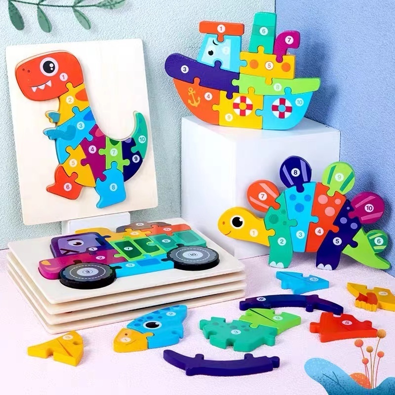 Factory Price Children Wooden Puzzle Montessori Game Toys Animal Shape Kid Wood Jigsaw Puzzles Educational Toy for Kids Toddlers