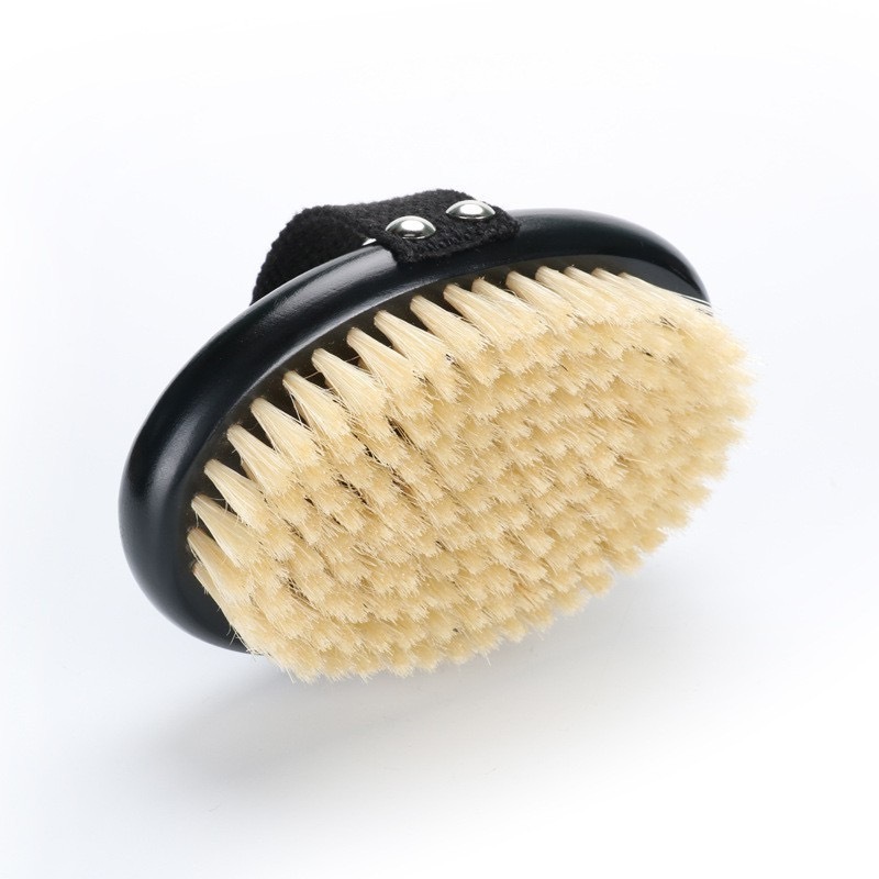 Custom Dry Brushing Body Brush with Black Oval Wood Soft Vegan Bristle Exfoliating Back Scrubber Massager for Skin Care Shower