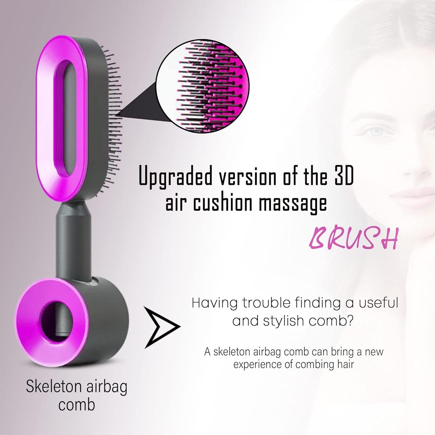 2024 New Design Self-Cleaning 3D Air Cushion Massage Hair Brush For Women Airbag Anti-Static One-key Clean Detangling Brush