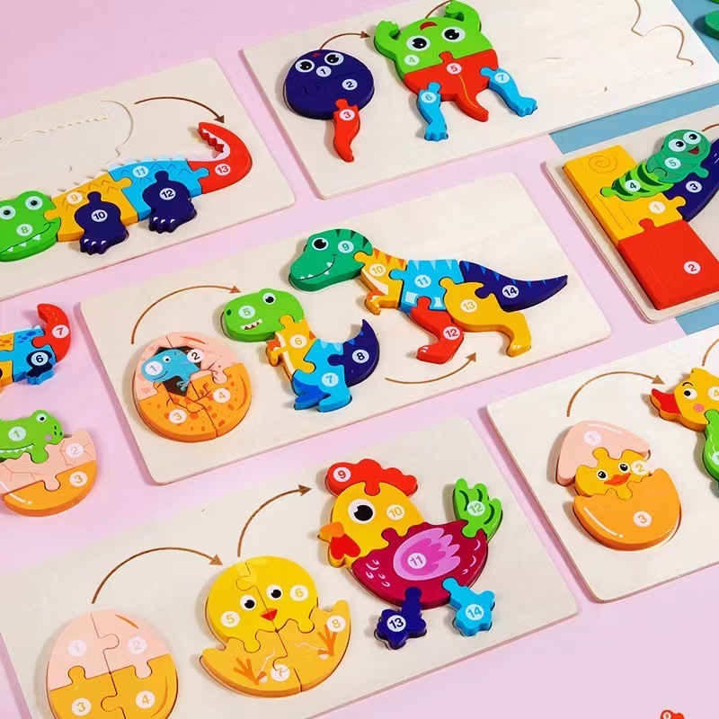 Factory Price Children Wooden Puzzle Montessori Game Toys Animal Shape Kid Wood Jigsaw Puzzles Educational Toy for Kids Toddlers