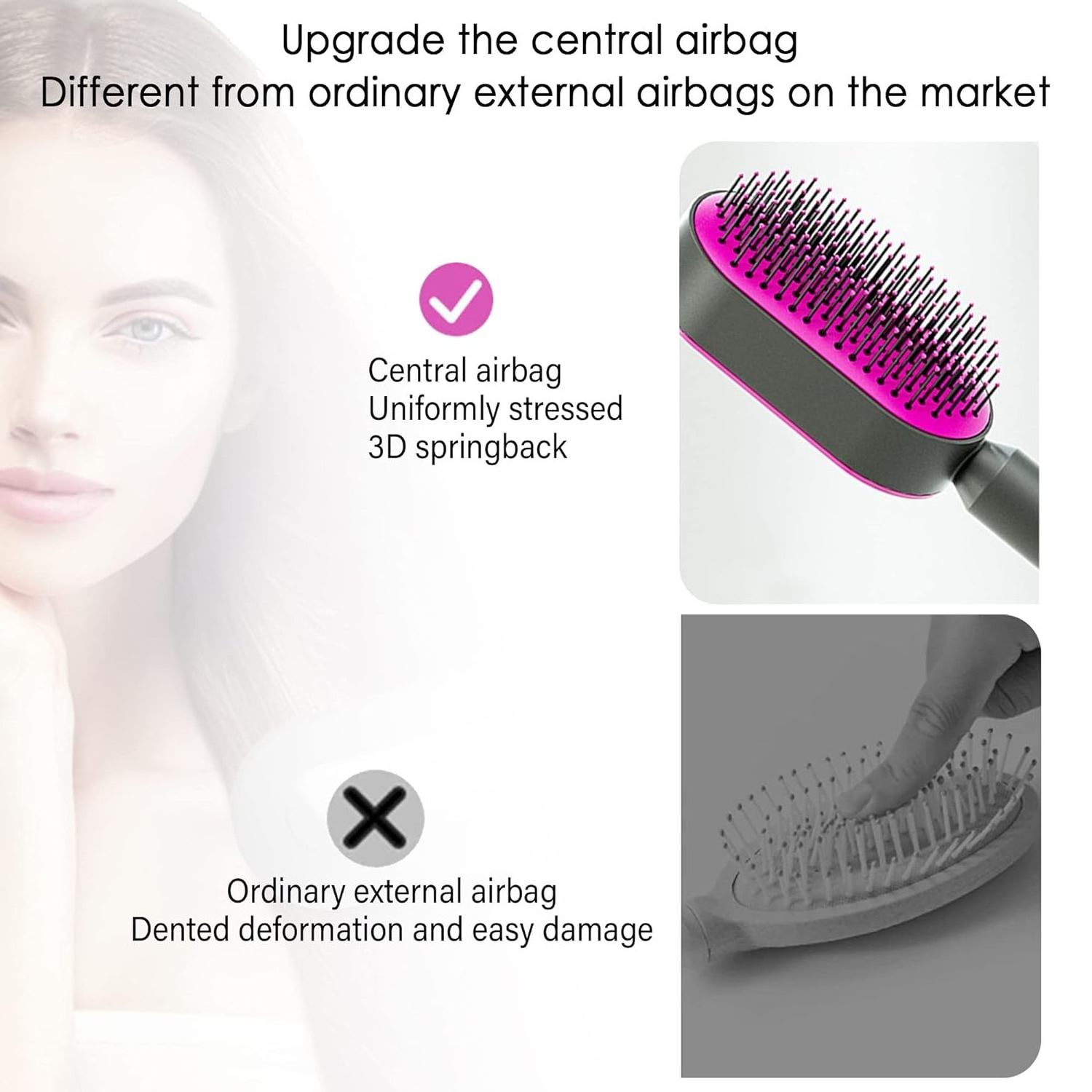 2024 New Design Self-Cleaning 3D Air Cushion Massage Hair Brush For Women Airbag Anti-Static One-key Clean Detangling Brush