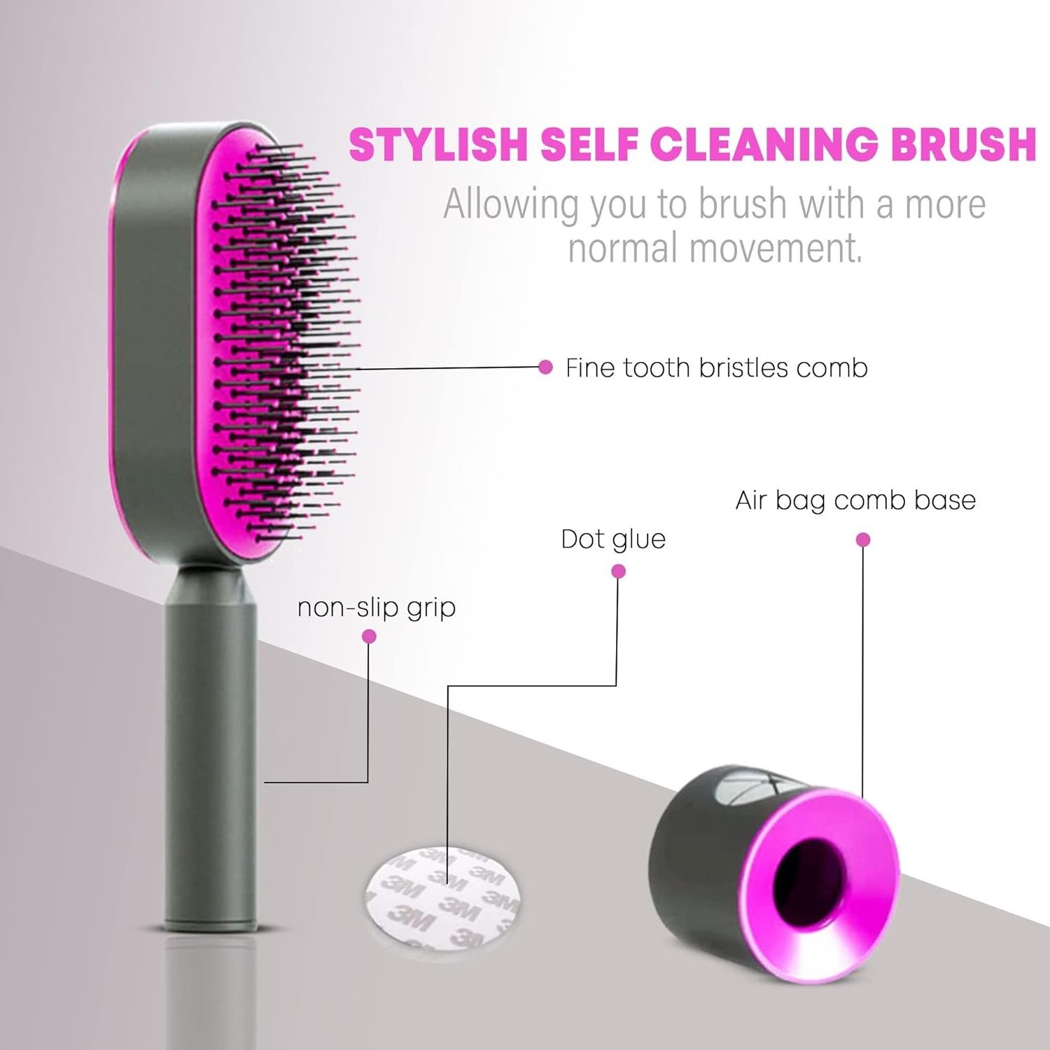 2024 New Design Self-Cleaning 3D Air Cushion Massage Hair Brush For Women Airbag Anti-Static One-key Clean Detangling Brush