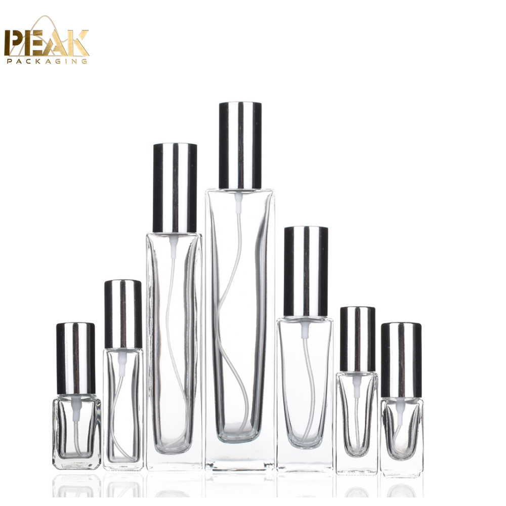 Rectangle Perfume bottle 10ml Cosmetic glass spray perfume bottle with aluminum sprayer