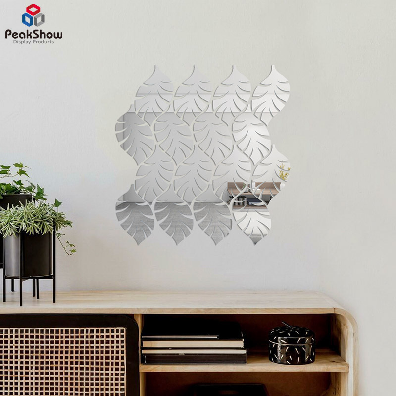 Peakshow Customized Acrylic Three-dimensional geometric tree leaf mirror 3D Wall Stickers DIY Home Decoration Stickers