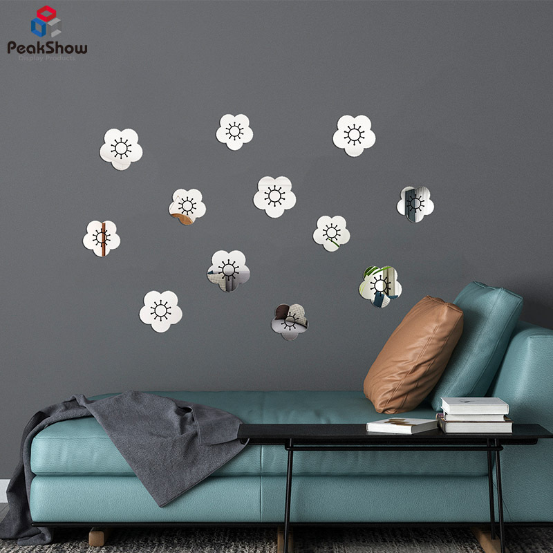 Peakshow bulk price 3mm One-way Acrylic Self Adhesive Acrylic Plastic Glass Mirror Sheet Flowers Design Decorative Wall Mirrors