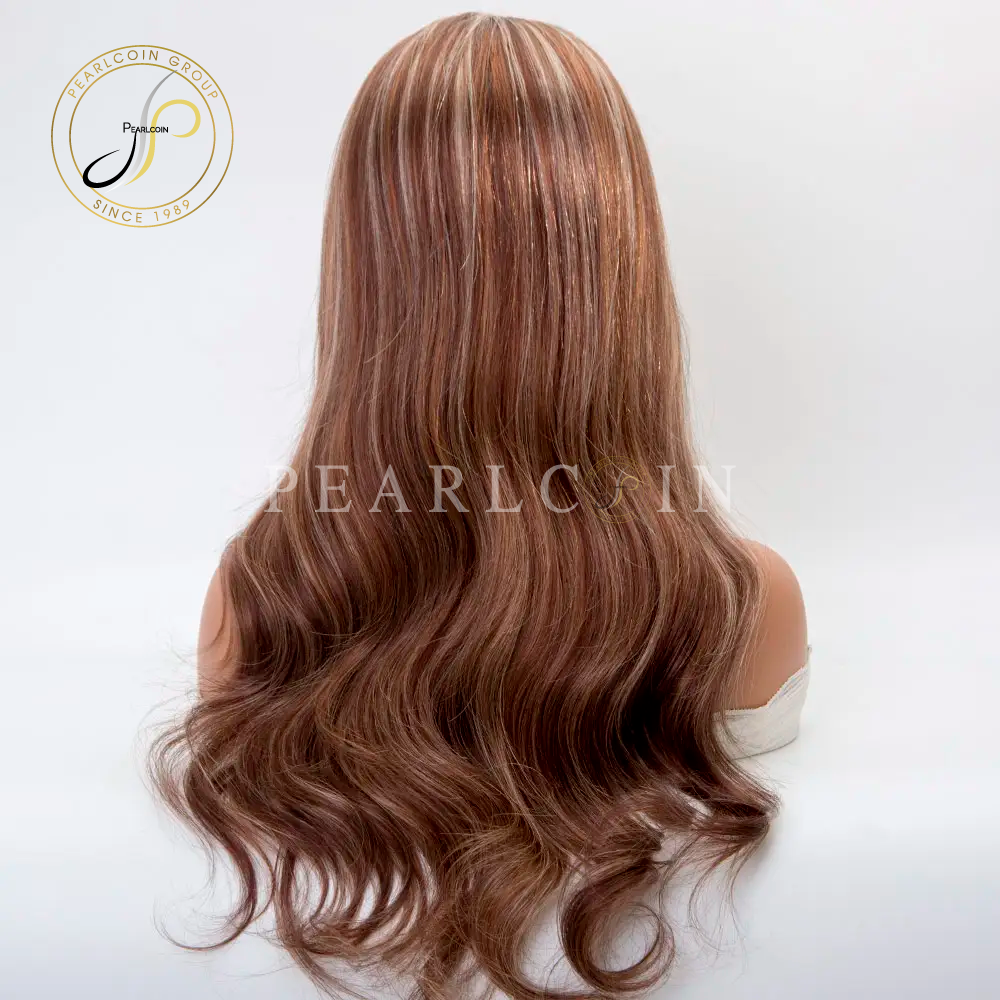 New 4*4-inch medical wig brown with high gloss and glue-free silk top handmade lace base European hair accessories wig.