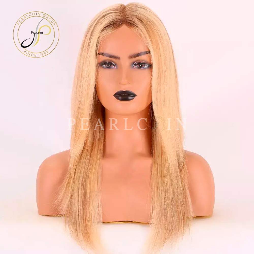 European virgin Remy's hair is rooted in blonde hair, Balaia plaid non-adhesive wig and silk top medical wig.