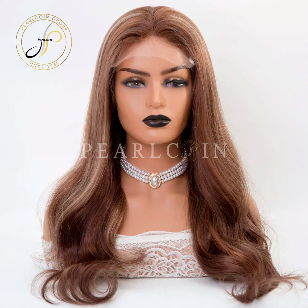 New 4*4-inch medical wig brown with high gloss and glue-free silk top handmade lace base European hair accessories wig.